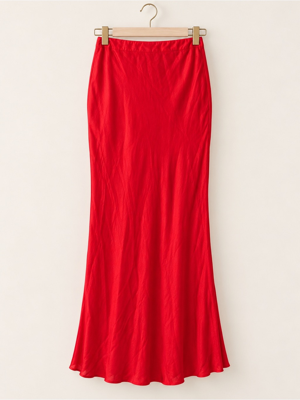 Anthropologie Red Satin Maxi Silky Slip Skirt XS
